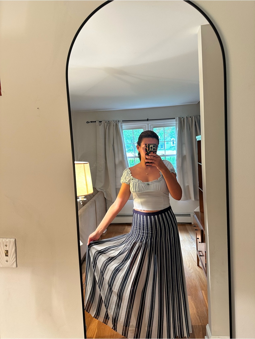 Etro Milano Navy and White Pleated Striped Maxi Skirt - Picture 2 of 4